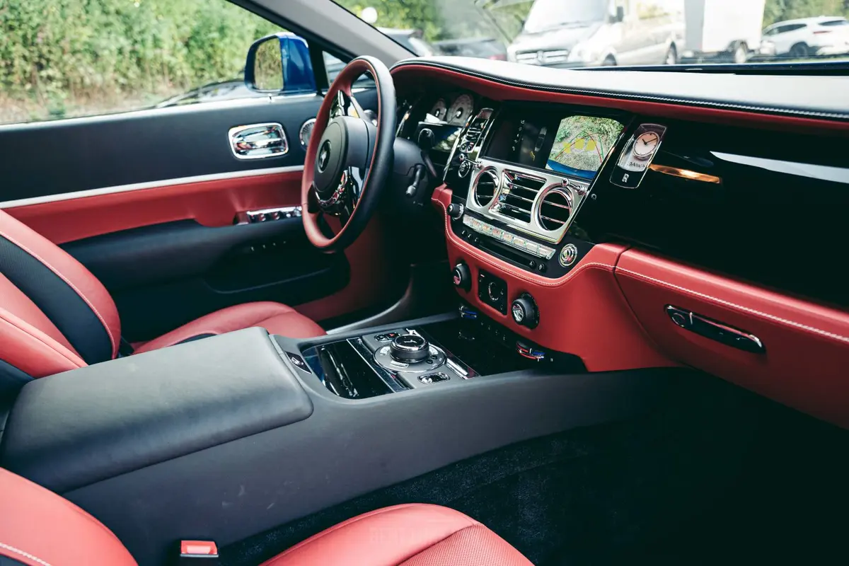 Rolls-Royce Dawn 2022, interior — Cannes Lux Car Rental, Cannes. Top down along the Croisette at sunset