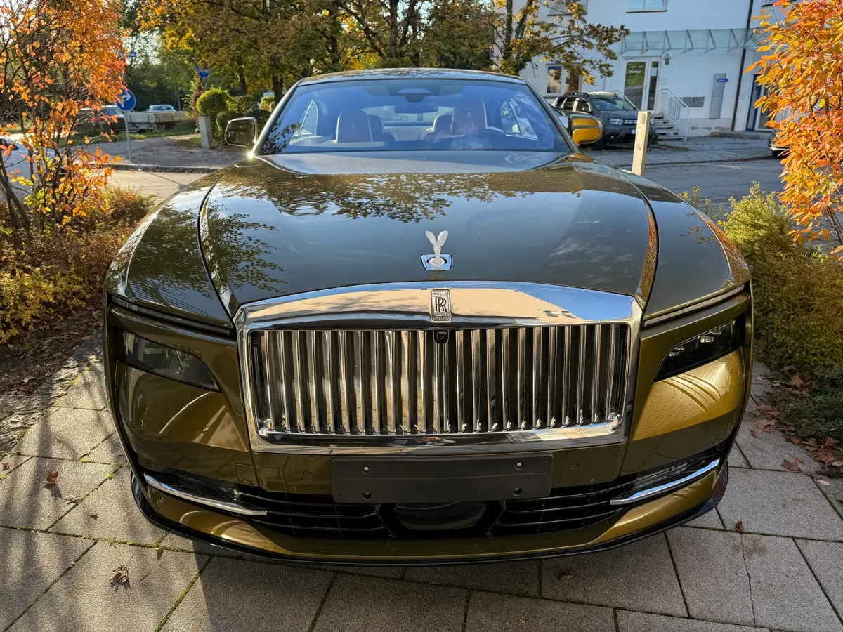 Rolls-Royce Spectre 2024, front view — Cannes Lux Car Rental, Cannes. Silent glide along the Croisette at sunset